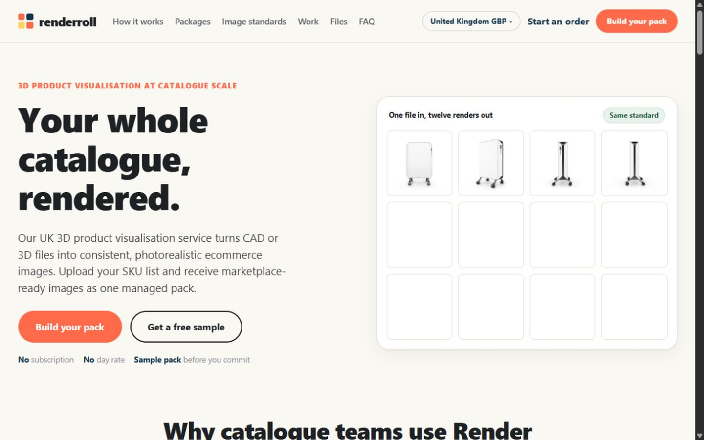 Direct capture of the public Render Roll UK home page.